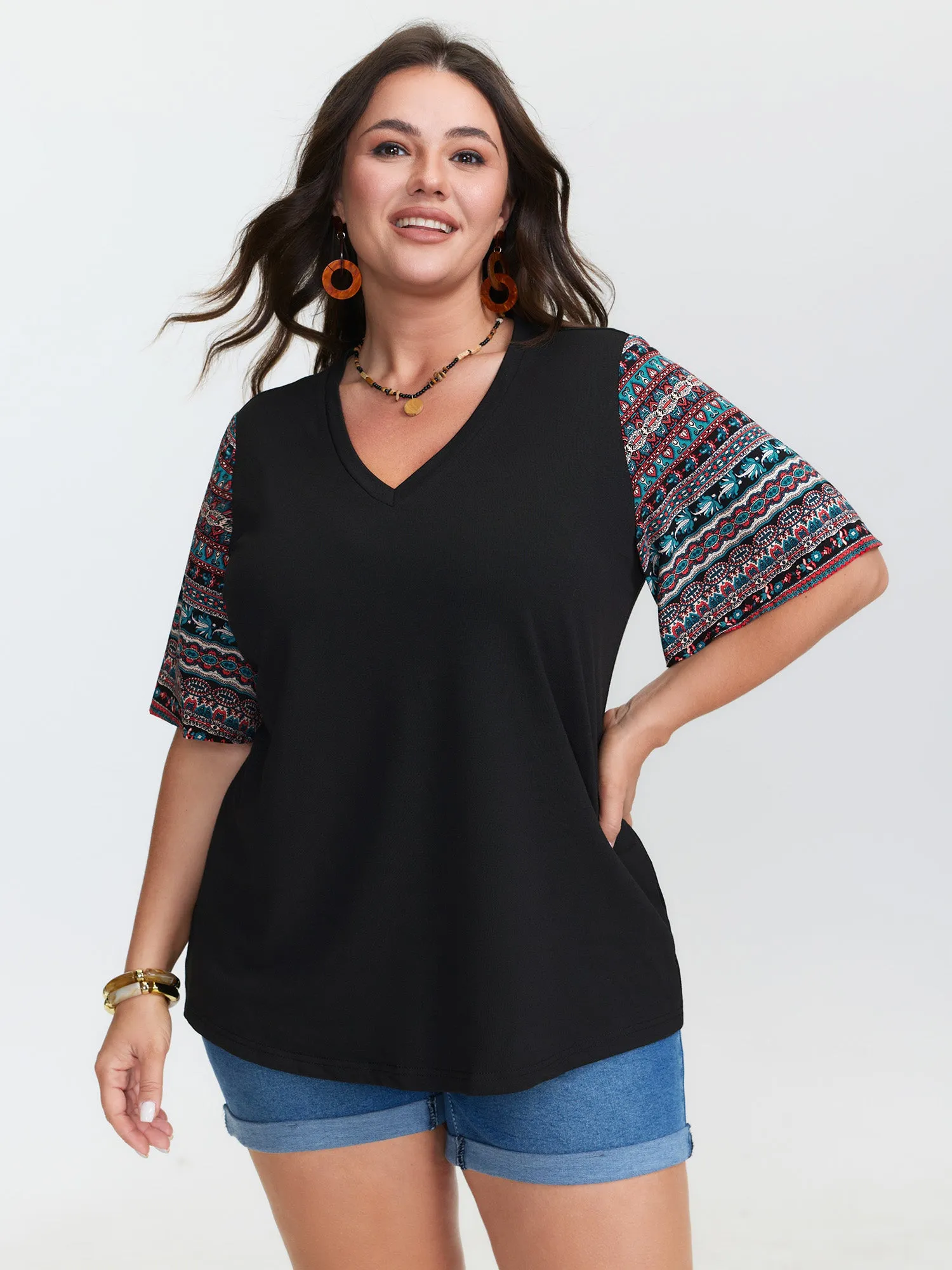 Colorful Boho Sleeve V-Neck Blouse sold by Bloomchic