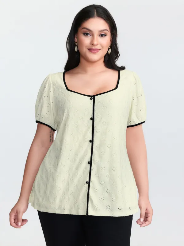 Color Contrast Edges Button Blouse made by Bloomchic