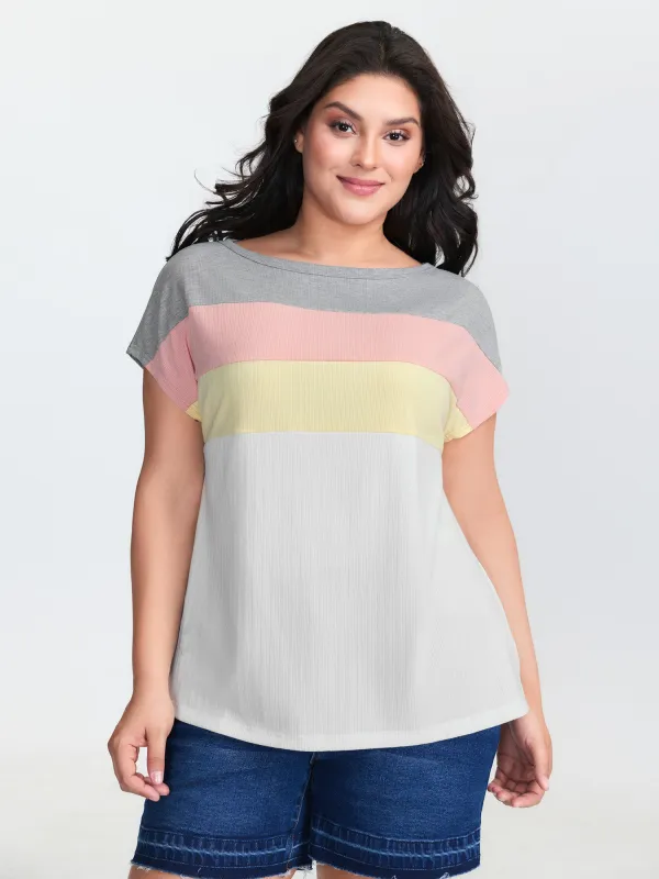 Color Stripe Boat Neck T-Shirt made by Bloomchic