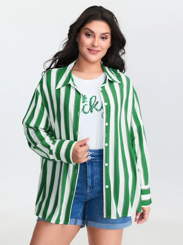 Striped Print Pleated Button-Down Shirt sold by Bloomchic