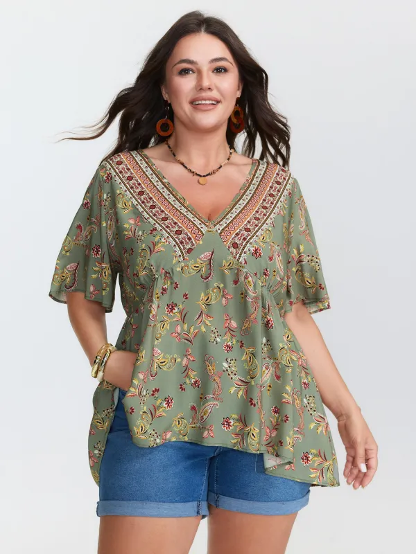 Breezy Floral Print Stretchy Waist Blouse made by Bloomchic