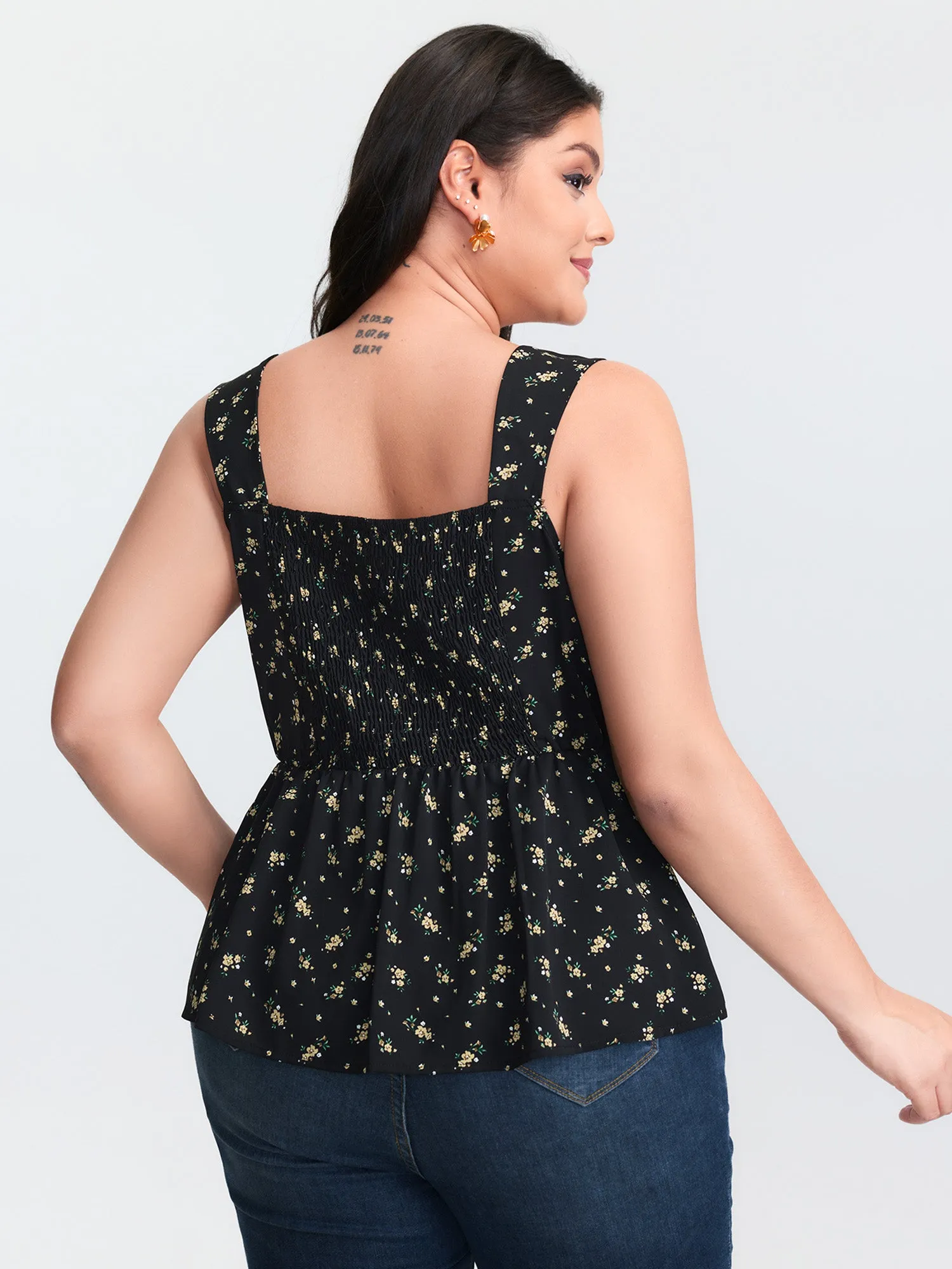 Floral Print Shirred Cinched-Waist Tank Top sold by Bloomchic product image thumbnail 4