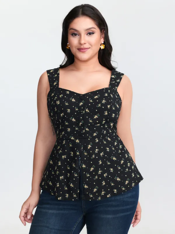 Floral Print Shirred Cinched-Waist Tank Top sold by Bloomchic