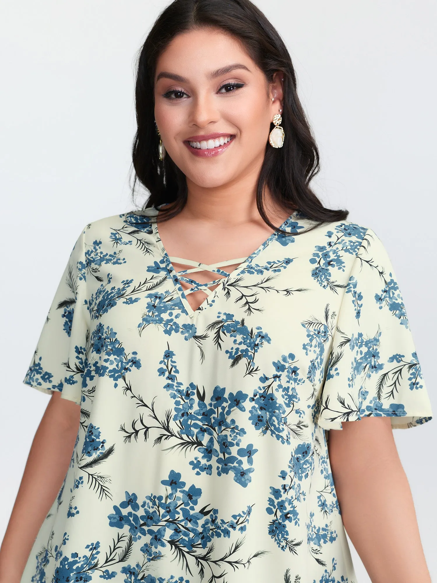 Floral Print Cut-Out Neckline Blouse sold by Bloomchic product image thumbnail 2