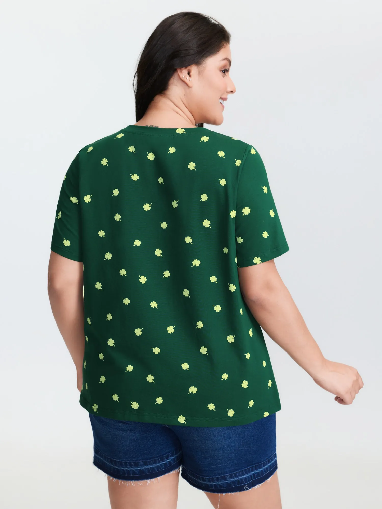 Four Leaf Clover Print Knotted Side T-Shirt sold by Bloomchic product image thumbnail 4