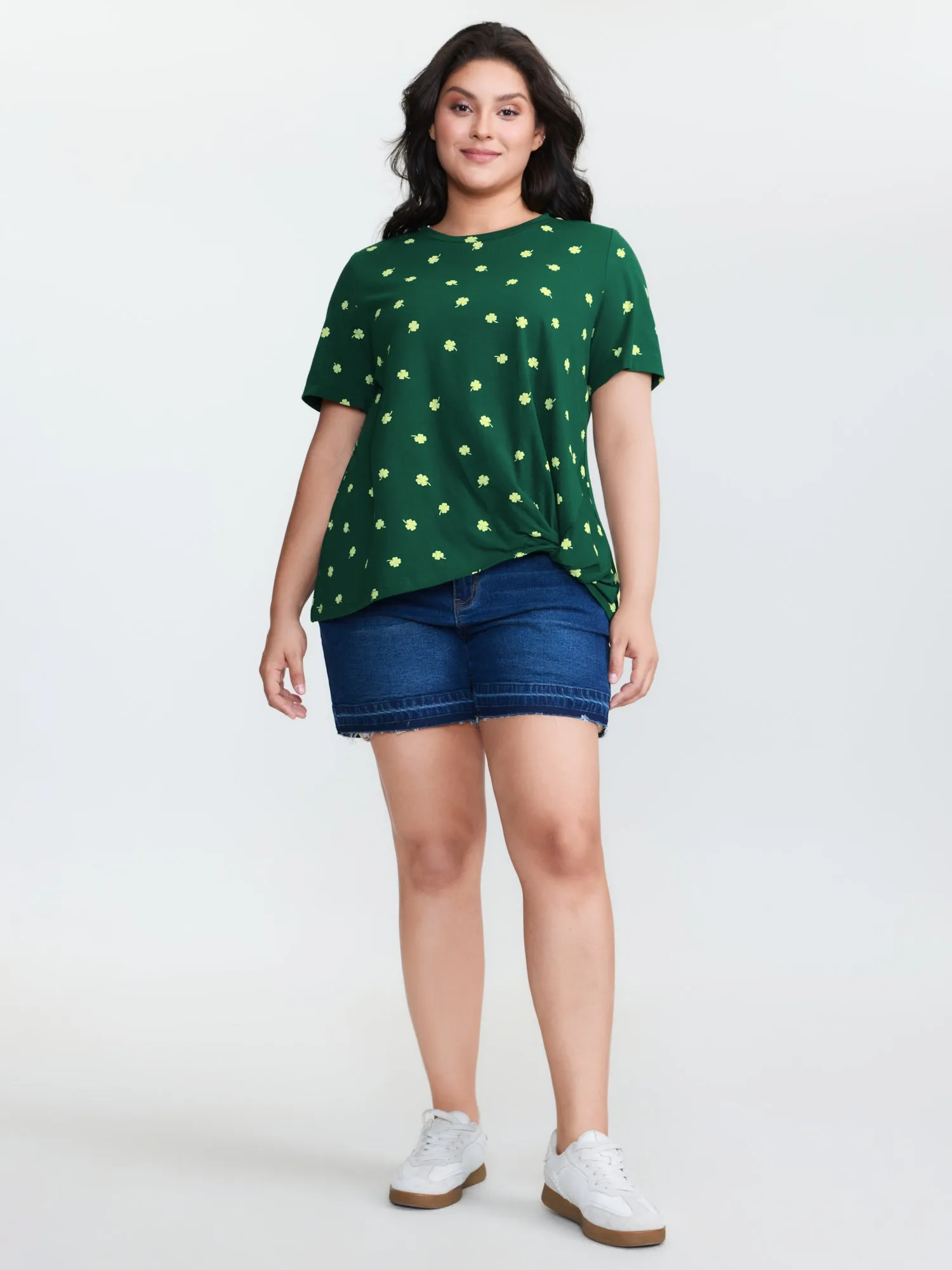 Four Leaf Clover Print Knotted Side T-Shirt sold by Bloomchic product image thumbnail 3