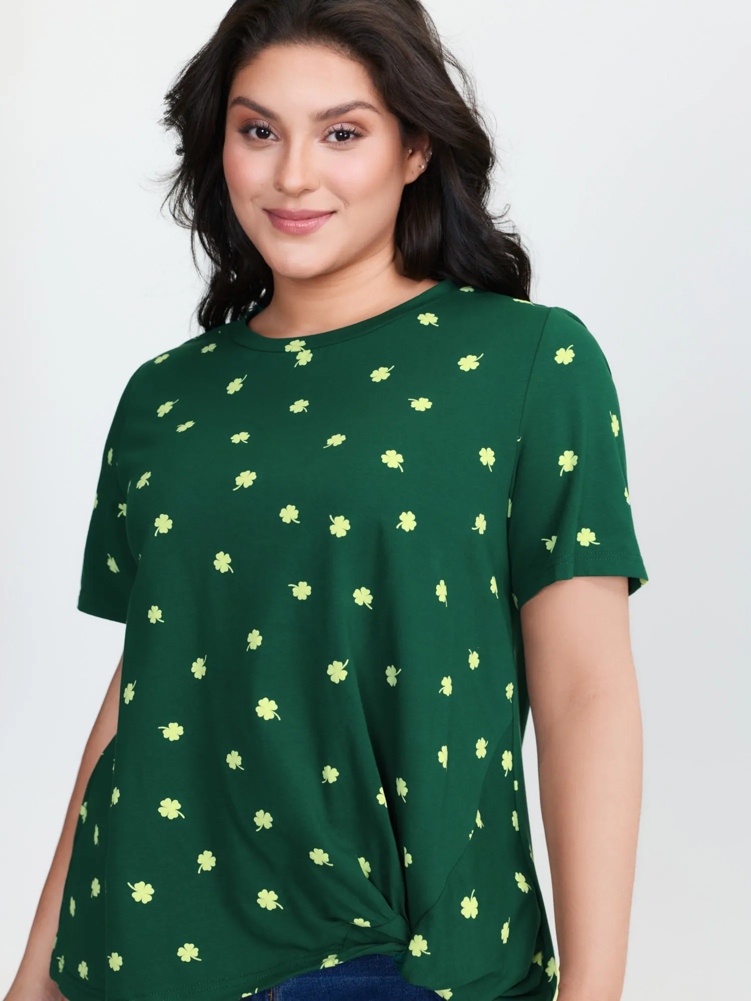 Four Leaf Clover Print Knotted Side T-Shirt sold by Bloomchic product image thumbnail 2