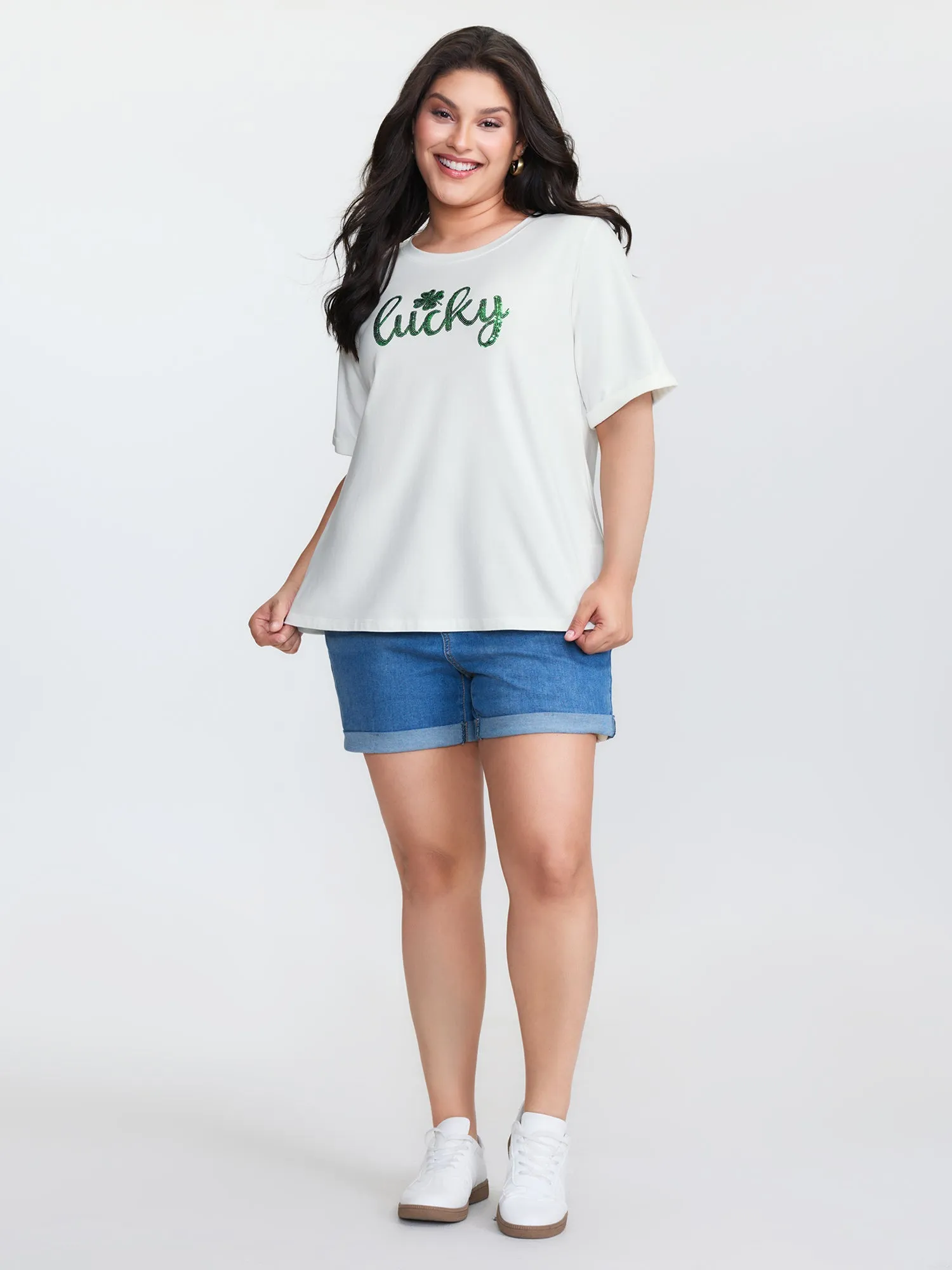 Cotton Embroidered Lucky Pattern T-Shirt sold by Bloomchic product image thumbnail 3