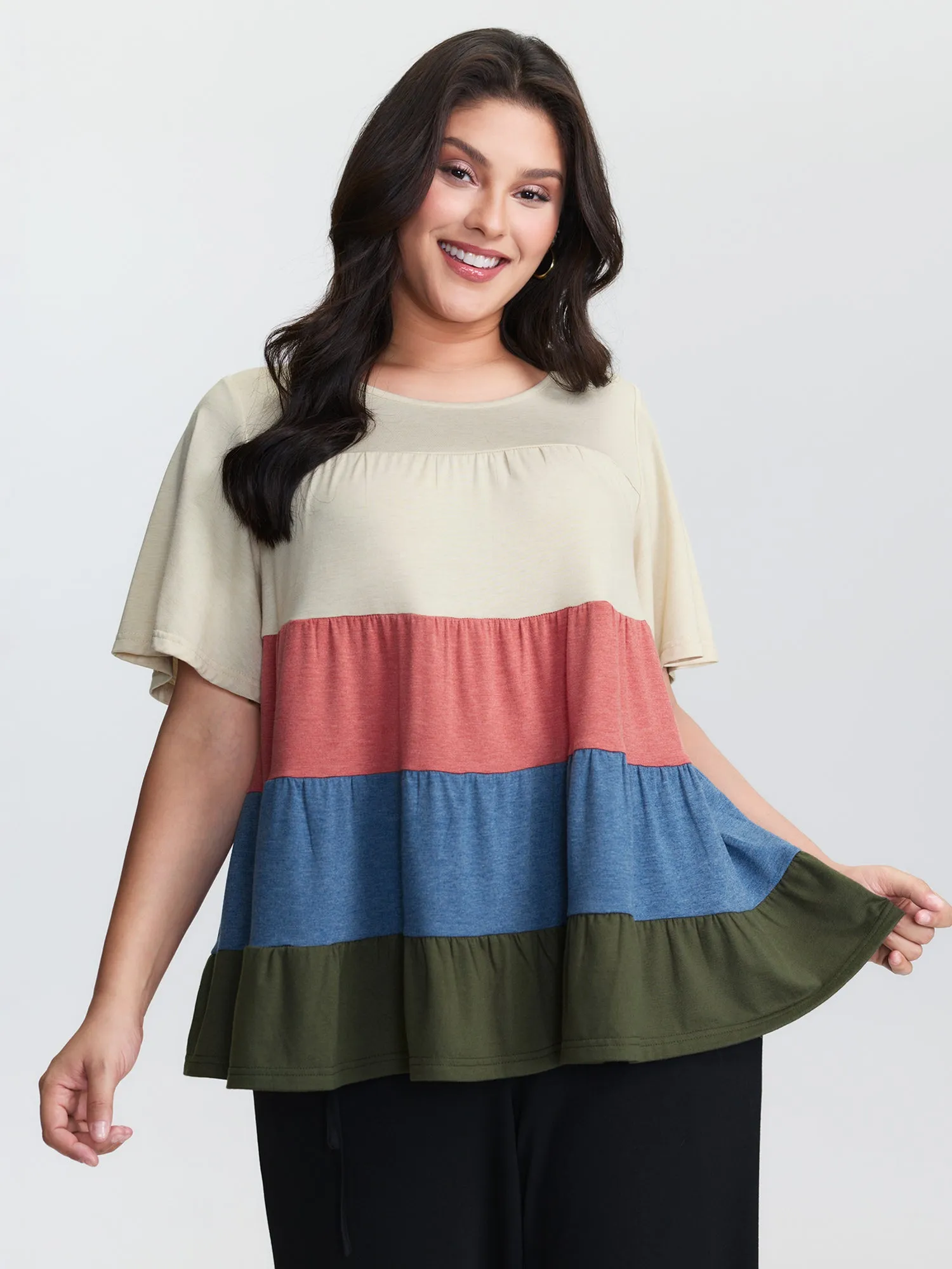 Supersoft Colorful Stripes A-Line Knit Top sold by Bloomchic
