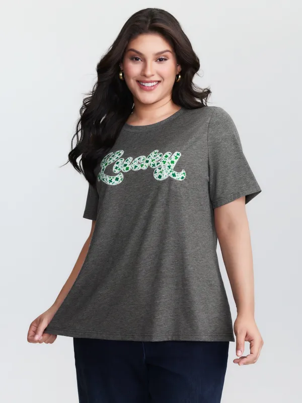 Supersoft Embroidered Patchwork Round Neck T-Shirt sold by Bloomchic