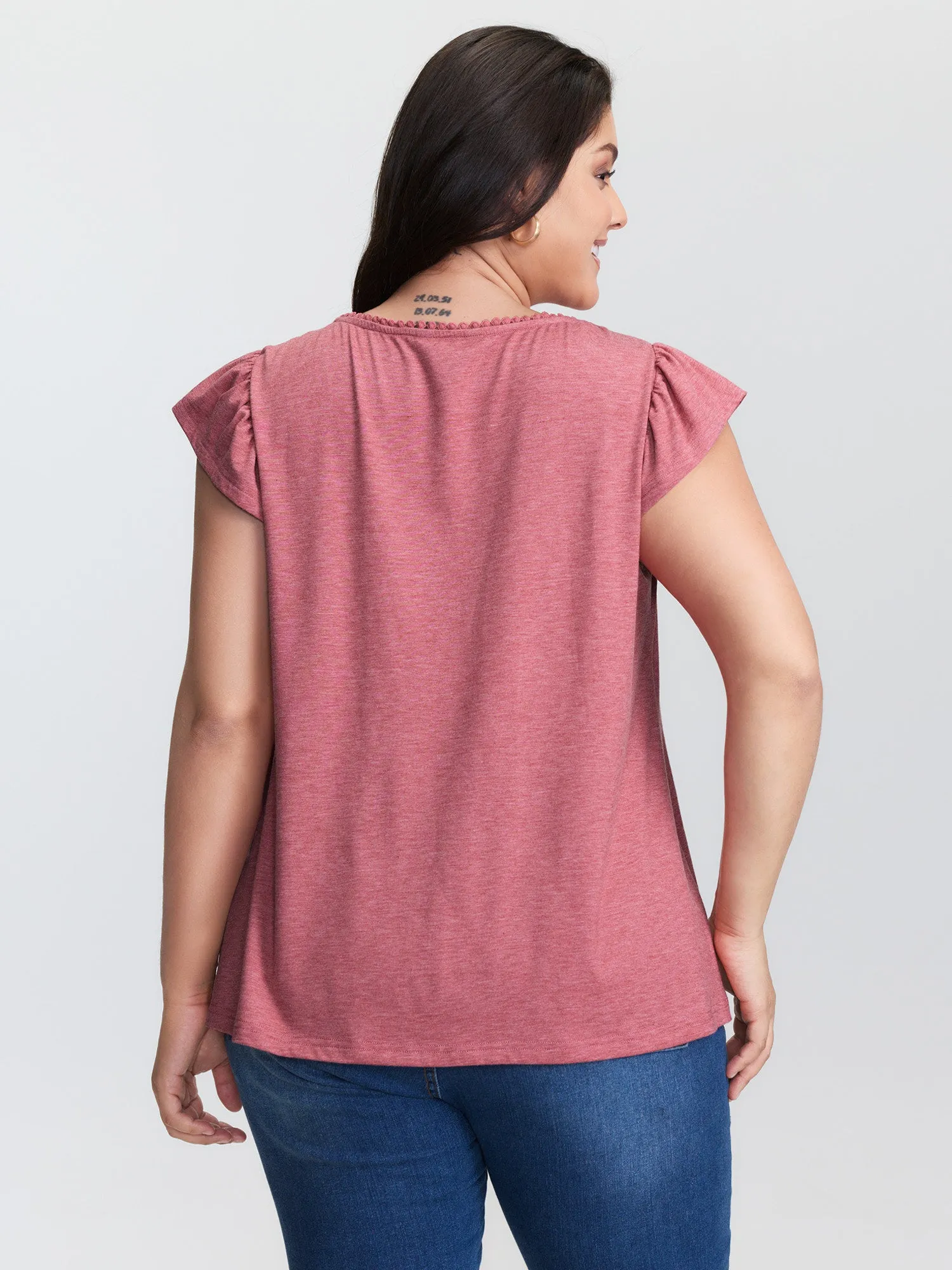 Supersoft Flutter Sleeve Lace Trim Knit Top sold by Bloomchic product image thumbnail 4