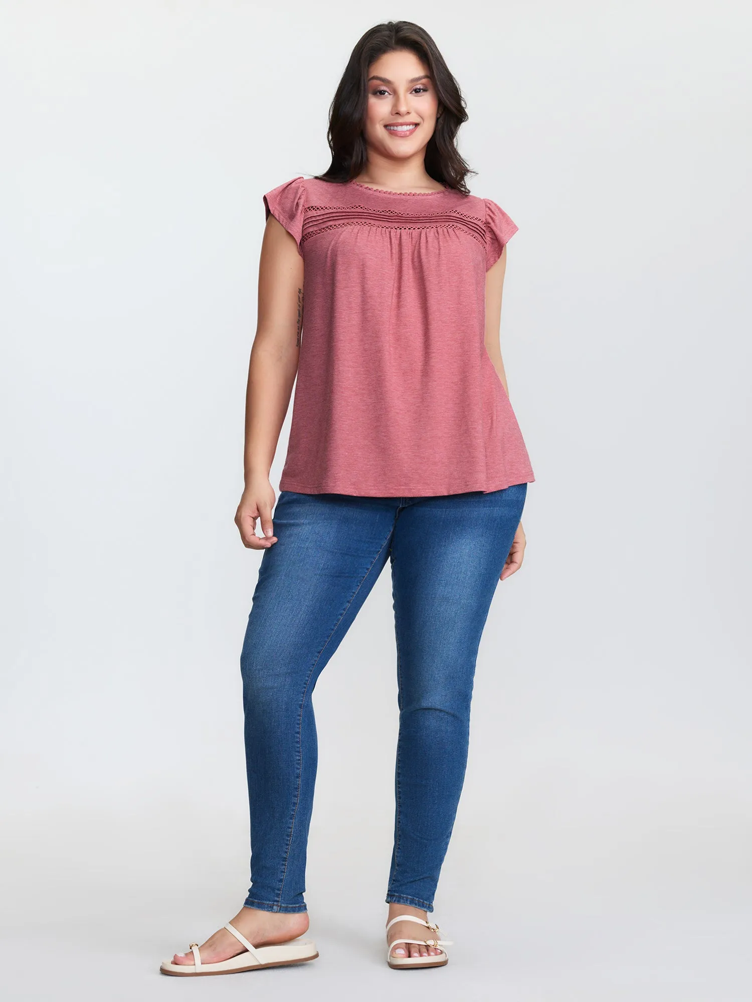 Supersoft Flutter Sleeve Lace Trim Knit Top sold by Bloomchic product image thumbnail 3