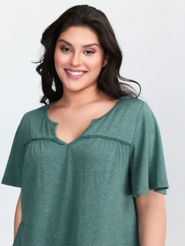 Supersoft Lace Trim Neckline Knit Top made by Bloomchic