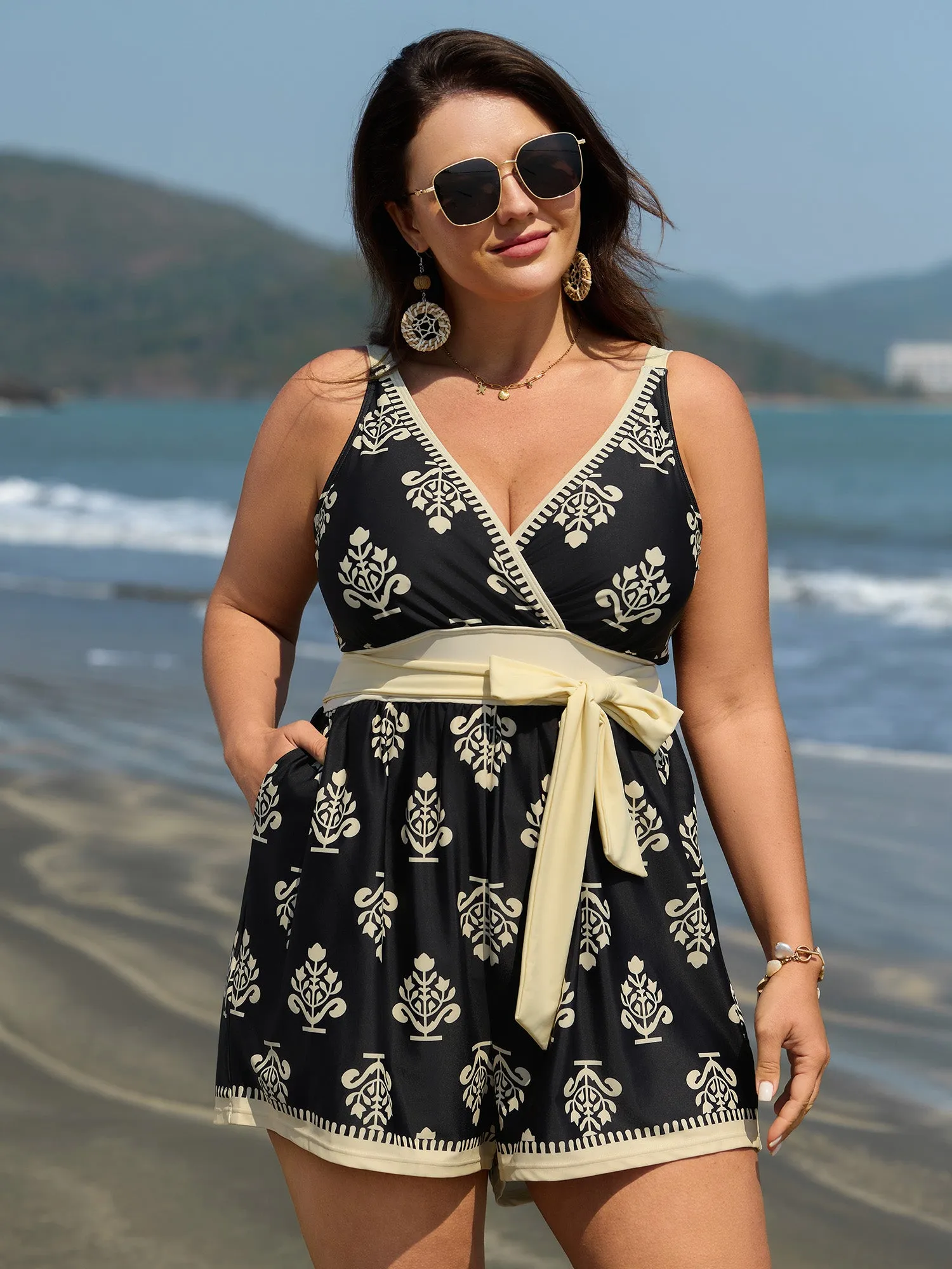 Boho Print Pockets One-Piece Swimsuit sold by Bloomchic