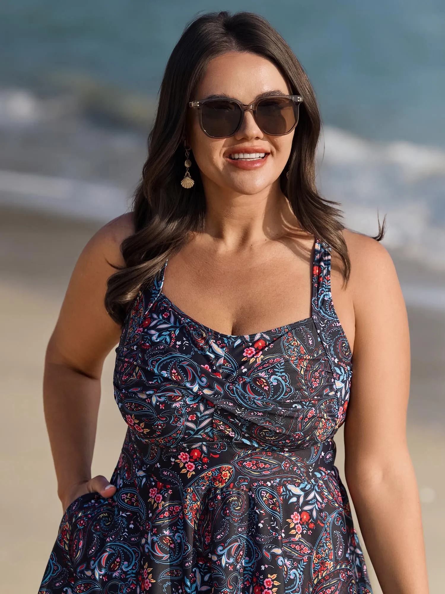 Paisley Print Crossstraps Pockets Swim Dress sold by Bloomchic product image thumbnail 2
