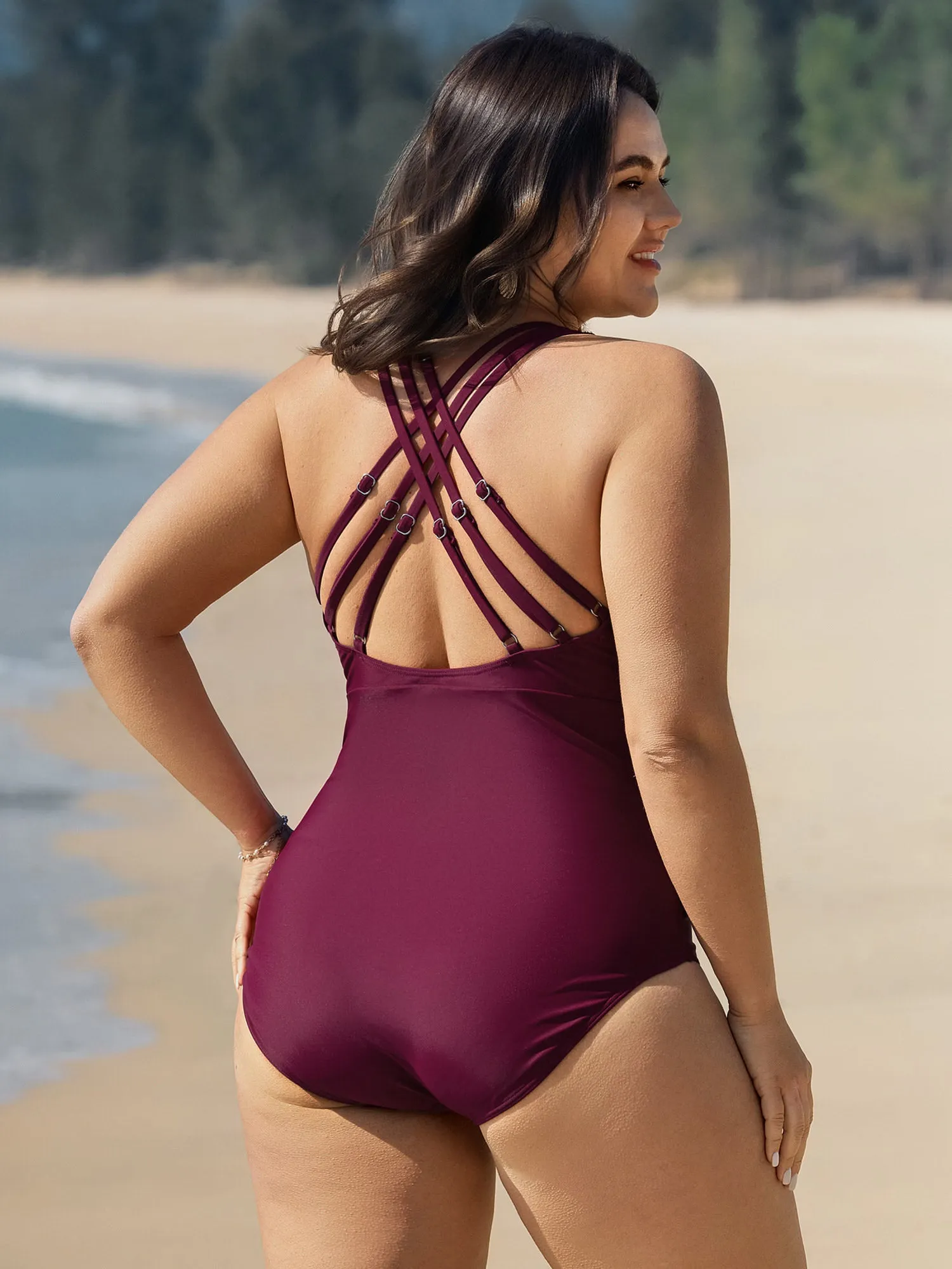 Crosstraps Back Tummy-Control One-Piece Swimsuit sold by Bloomchic product image thumbnail 4