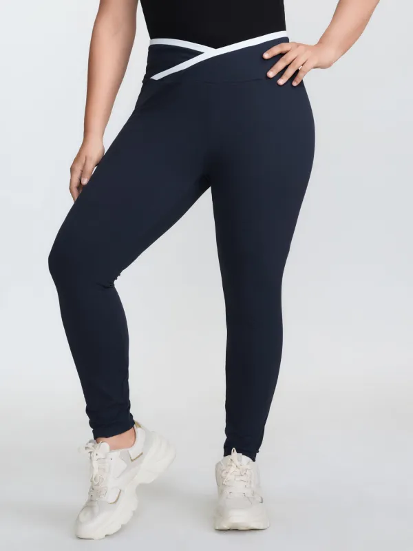 Color Contrast Overlap Waist Leggings made by Bloomchic