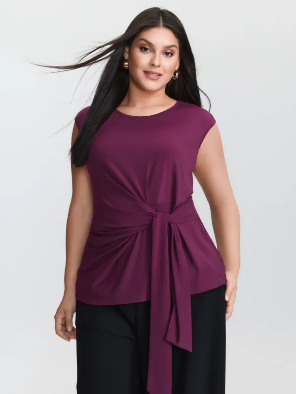 Ruched Side Knotted Plain Knit Top made by Bloomchic