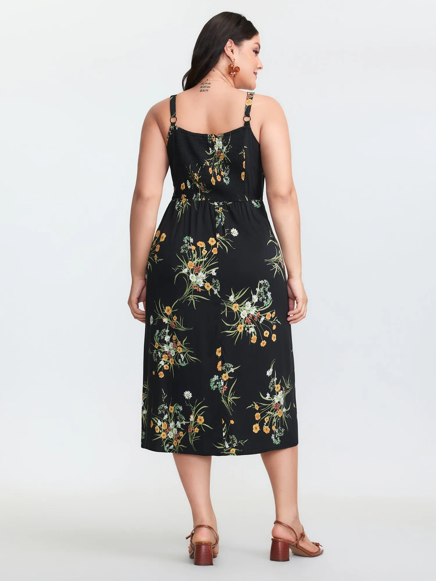 Large Floral Print Slit Shirred Midi Dress sold by Bloomchic product image thumbnail 4
