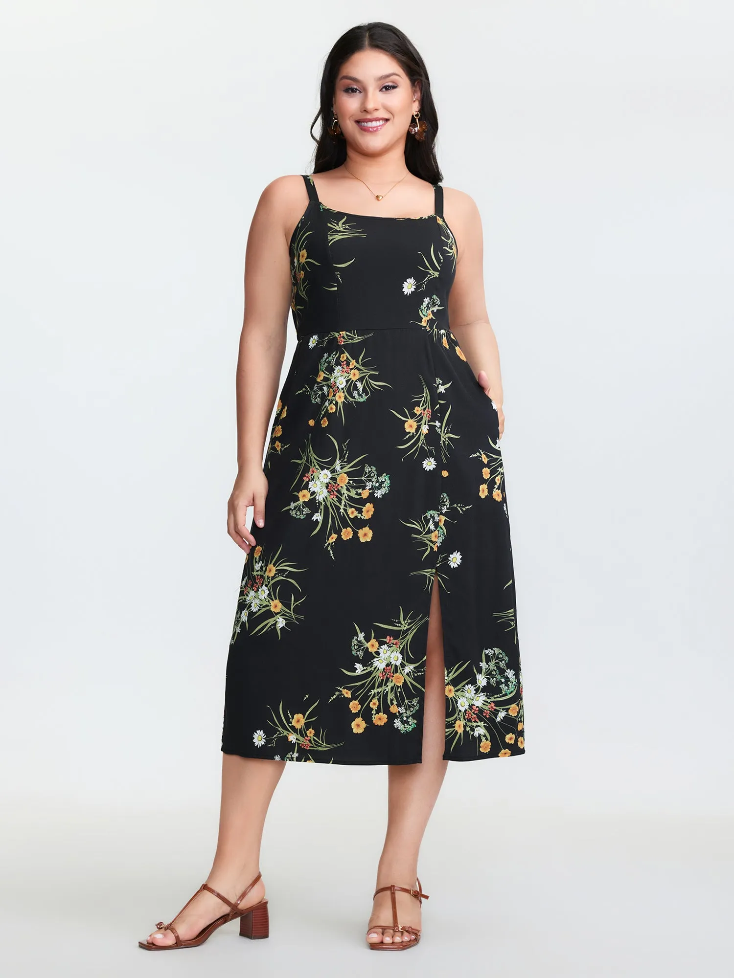 Large Floral Print Slit Shirred Midi Dress sold by Bloomchic product image thumbnail 3