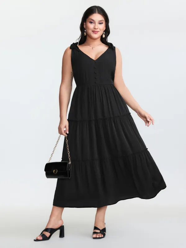 Classic Shoulder-Tie Tiered Maxi Dress made by Bloomchic