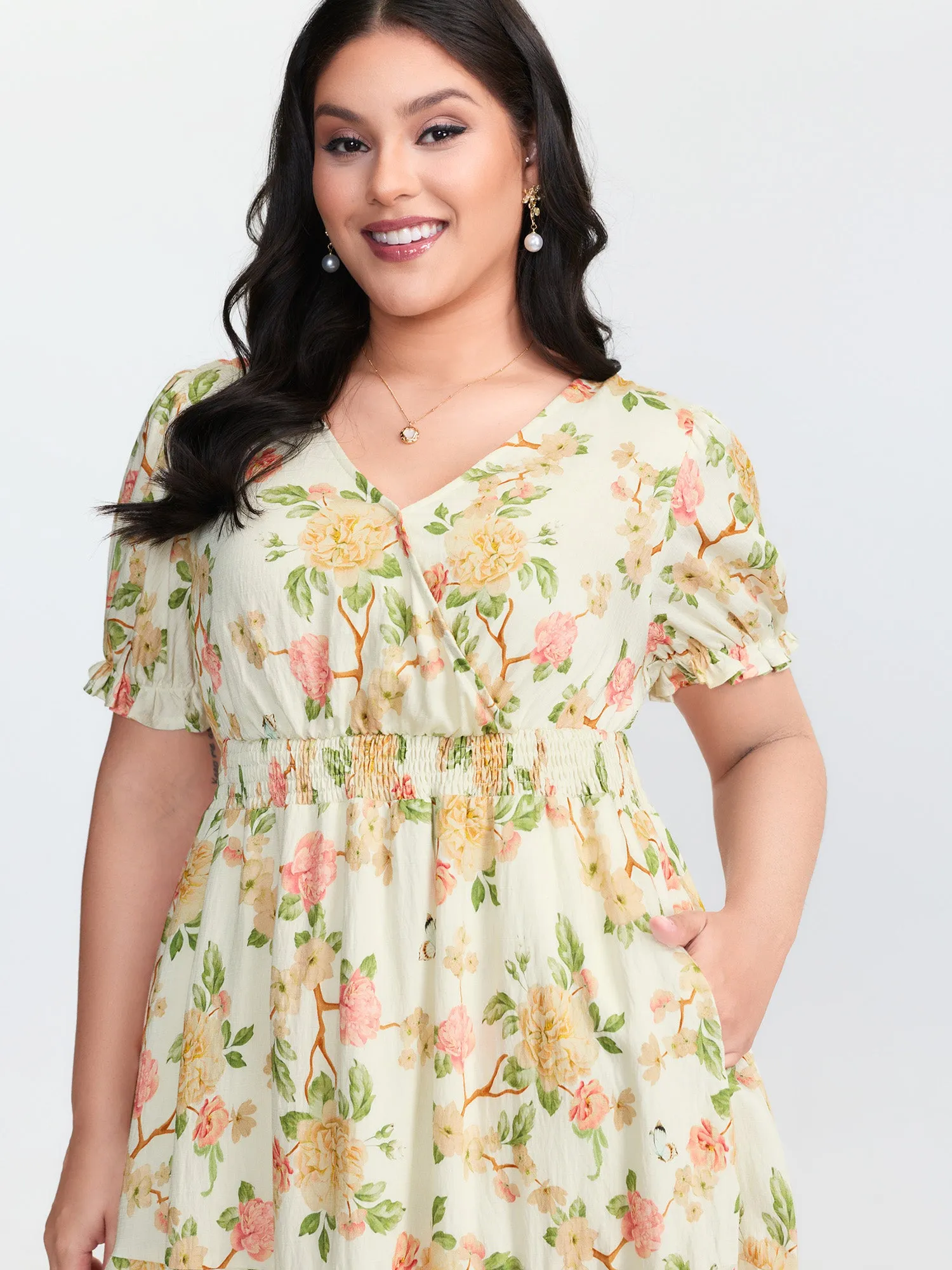 Floral Print Surplice Neckline Midi Dress sold by Bloomchic product image thumbnail 2