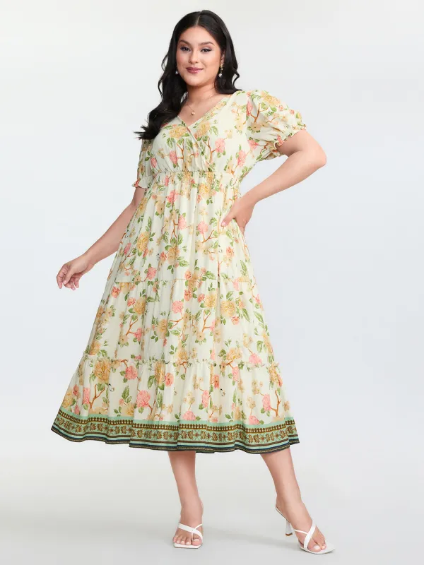 Floral Print Surplice Neckline Midi Dress sold by Bloomchic