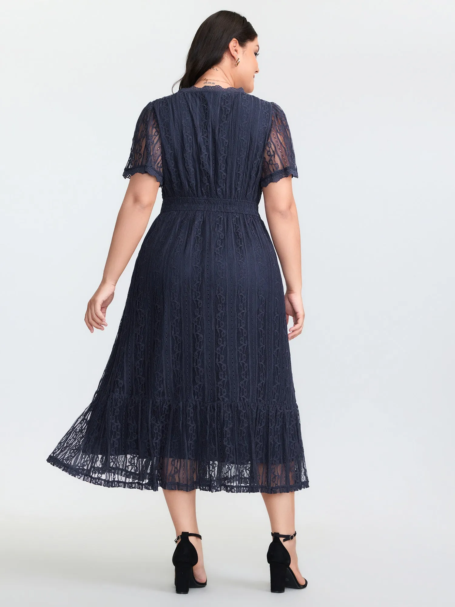 Sheer Lace Trim V-Neck Midi Dress sold by Bloomchic product image thumbnail 4