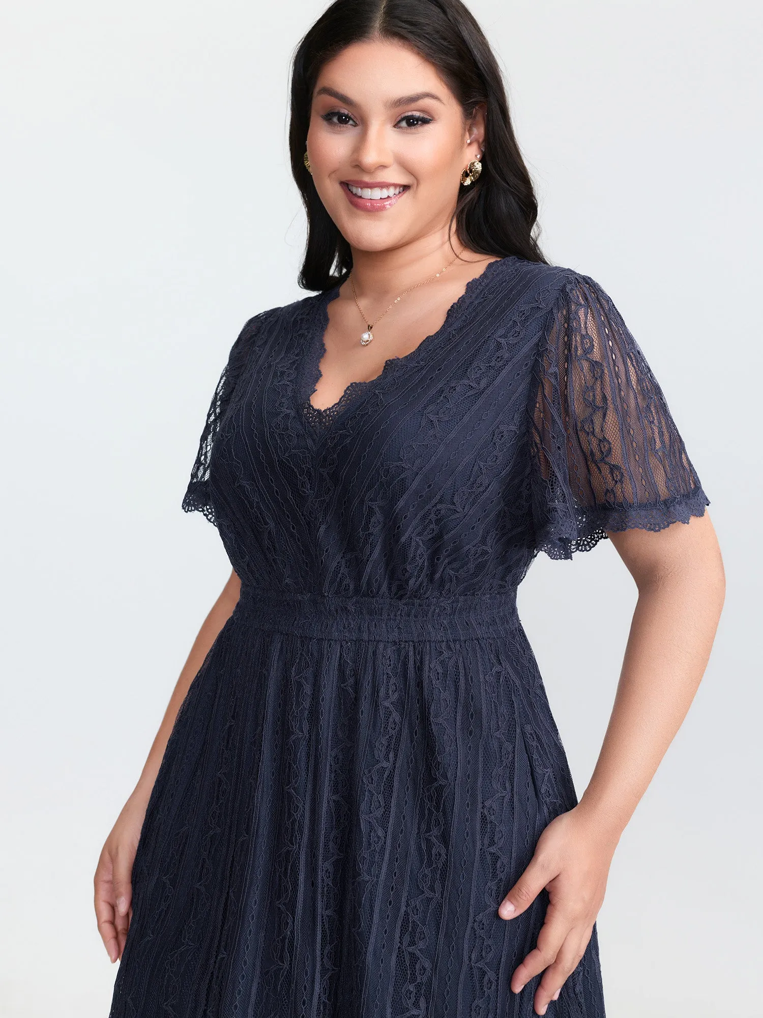Sheer Lace Trim V-Neck Midi Dress sold by Bloomchic product image thumbnail 2
