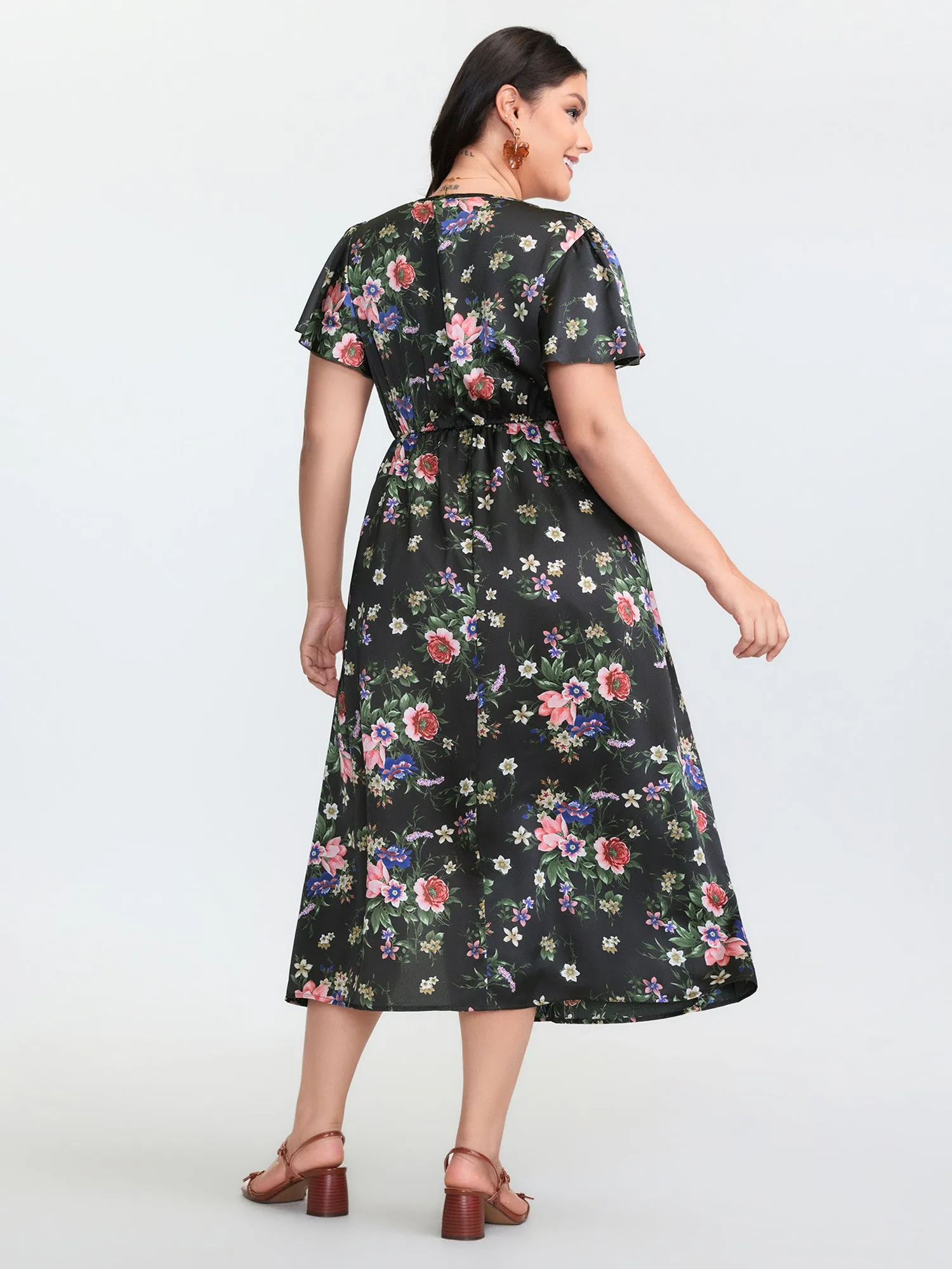 Floral Print Wrap Neckline Slit Midi Dress sold by Bloomchic product image thumbnail 4
