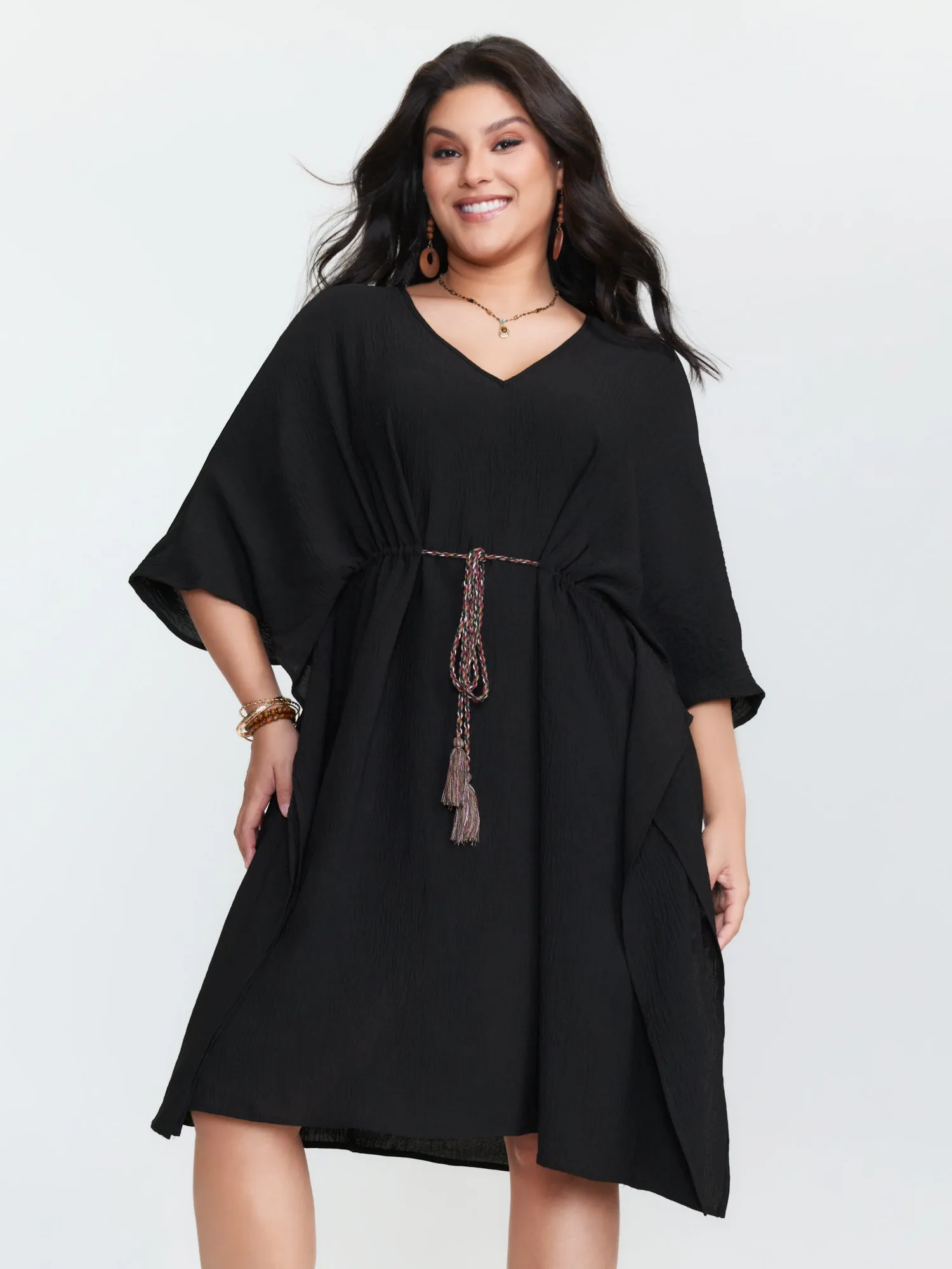 Dolman Sleeve Colorful Drawstring Waist Mini Dress sold by Bloomchic