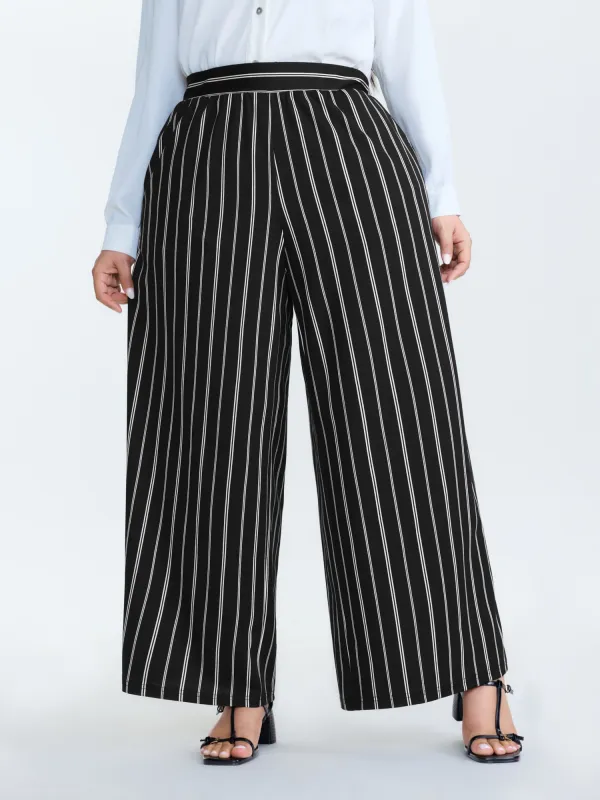Monochrome Stripe Print Wide-Leg Pants made by Bloomchic