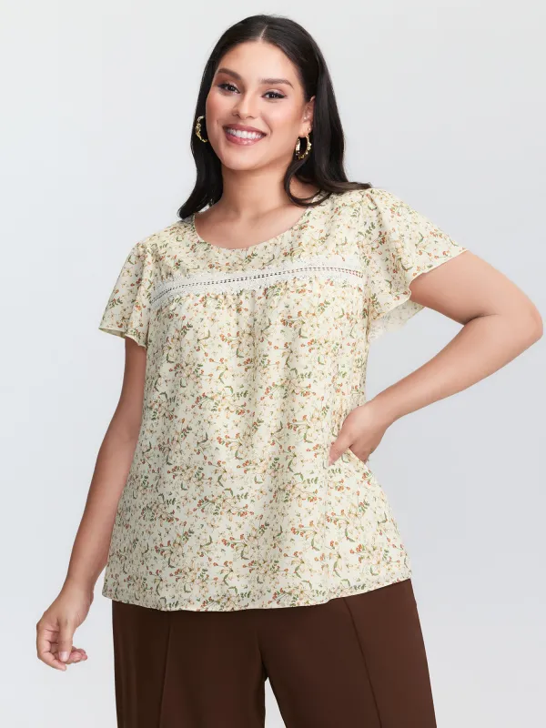 Floral Print Lace Trim Blouse sold by Bloomchic