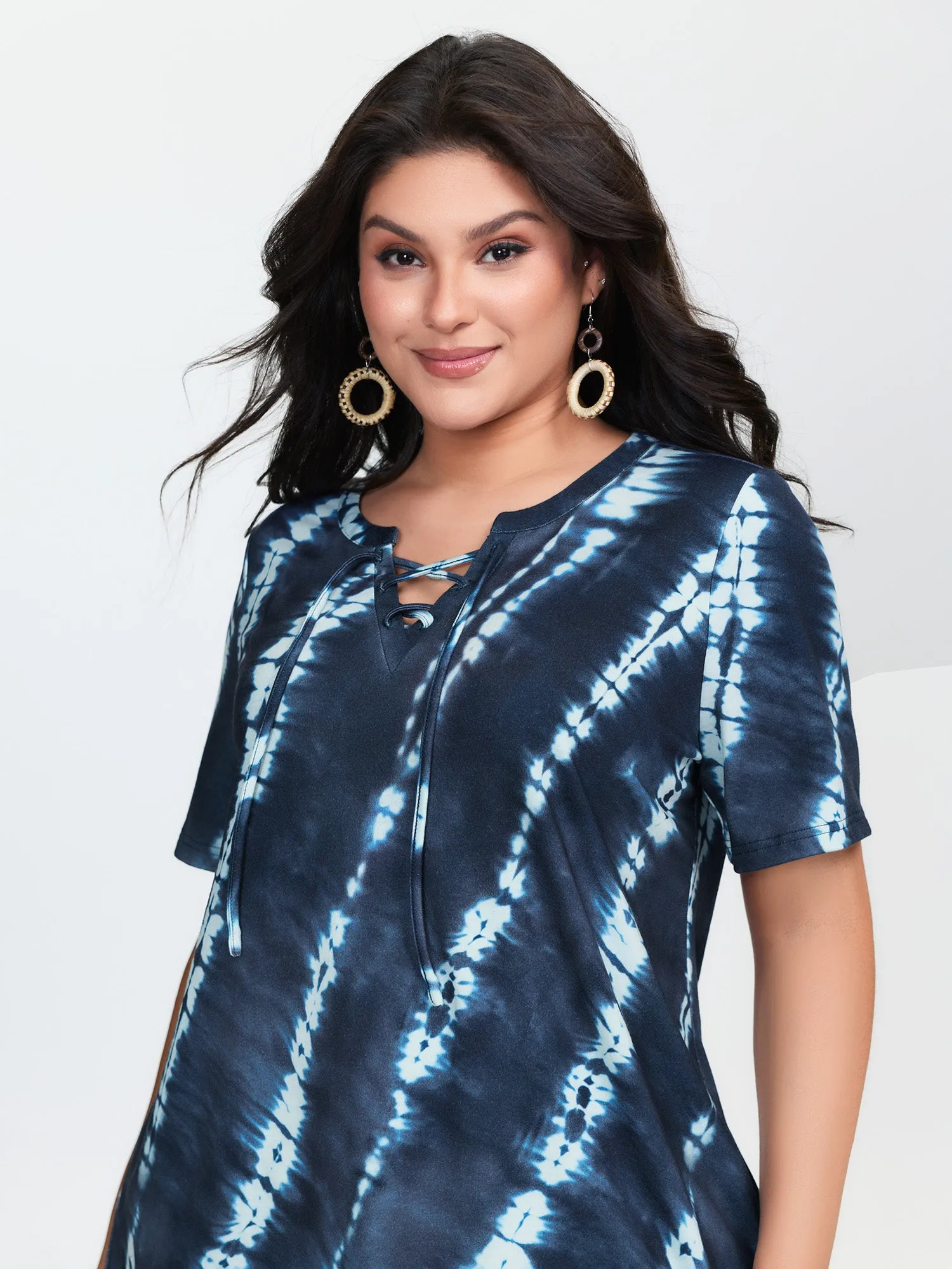 Tie-Dye Print Drawstring Neckline T-Shirt sold by Bloomchic product image thumbnail 3