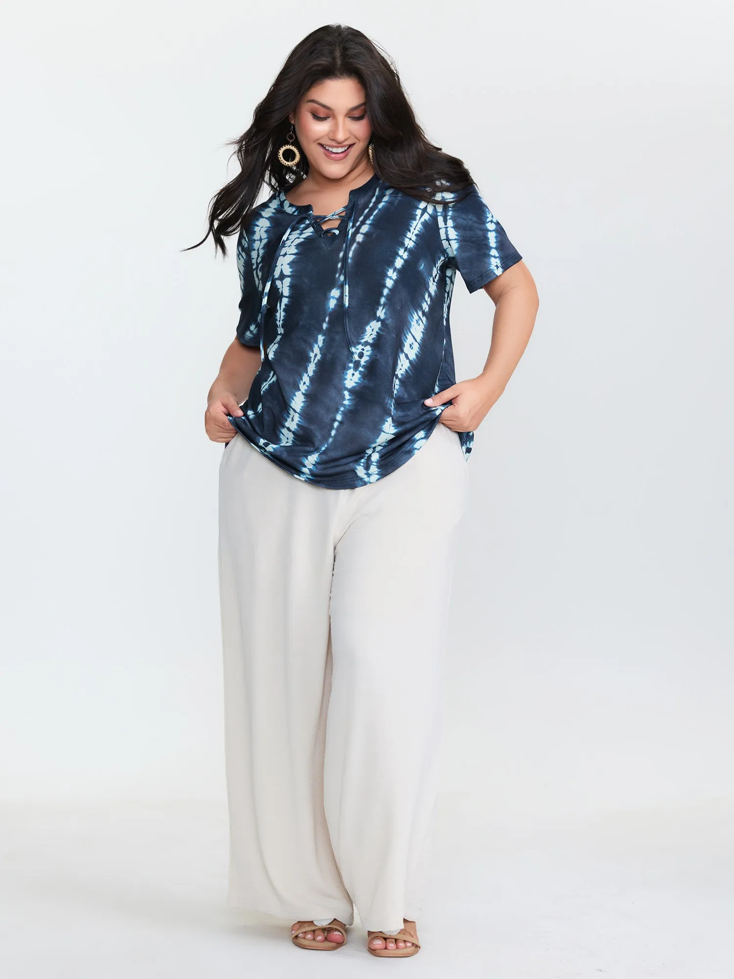 Tie-Dye Print Drawstring Neckline T-Shirt sold by Bloomchic product image thumbnail 2