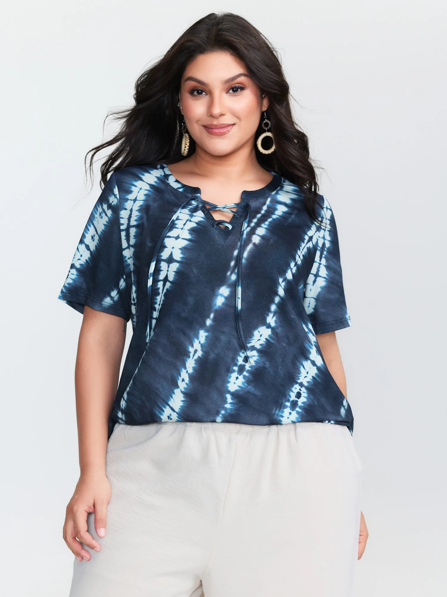 Tie-Dye Print Drawstring Neckline T-Shirt sold by Bloomchic product image thumbnail 4