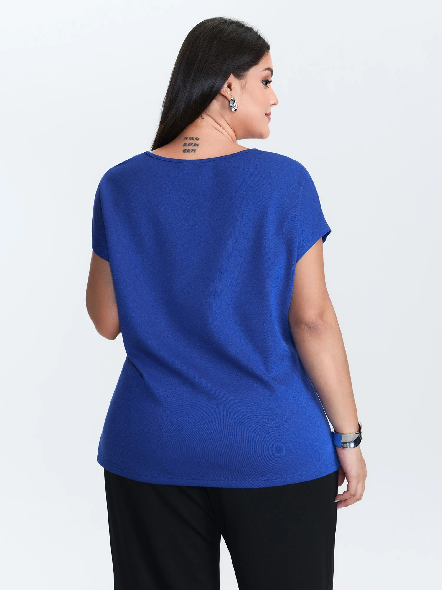 Twist-Front Boat Neckline Plain Knit Top sold by Bloomchic product image thumbnail 4