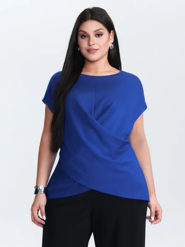 Twist-Front Boat Neckline Plain Knit Top made by Bloomchic