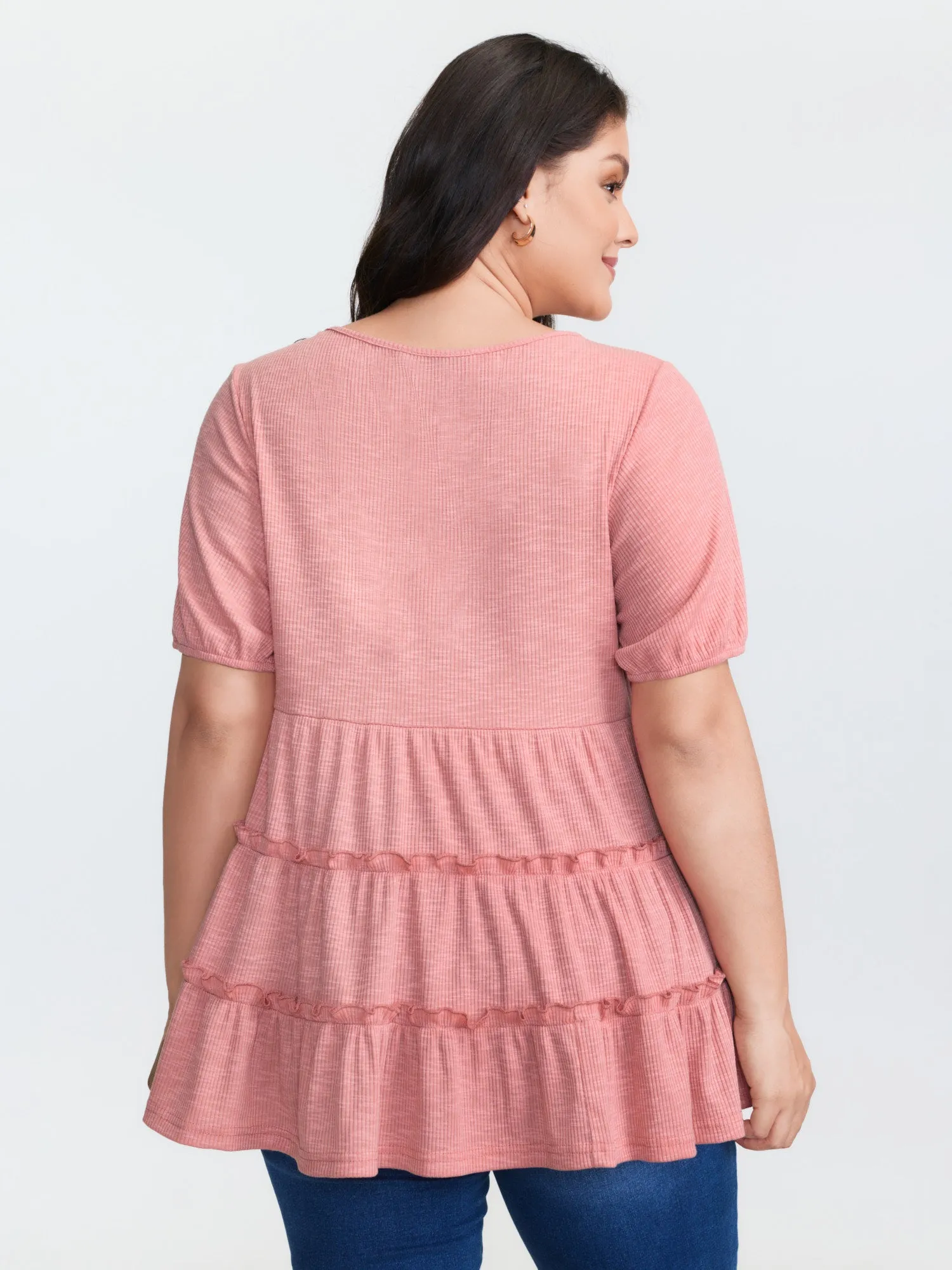 Stretchy Ruffled Neckline Tiered Knit Top sold by Bloomchic product image thumbnail 5