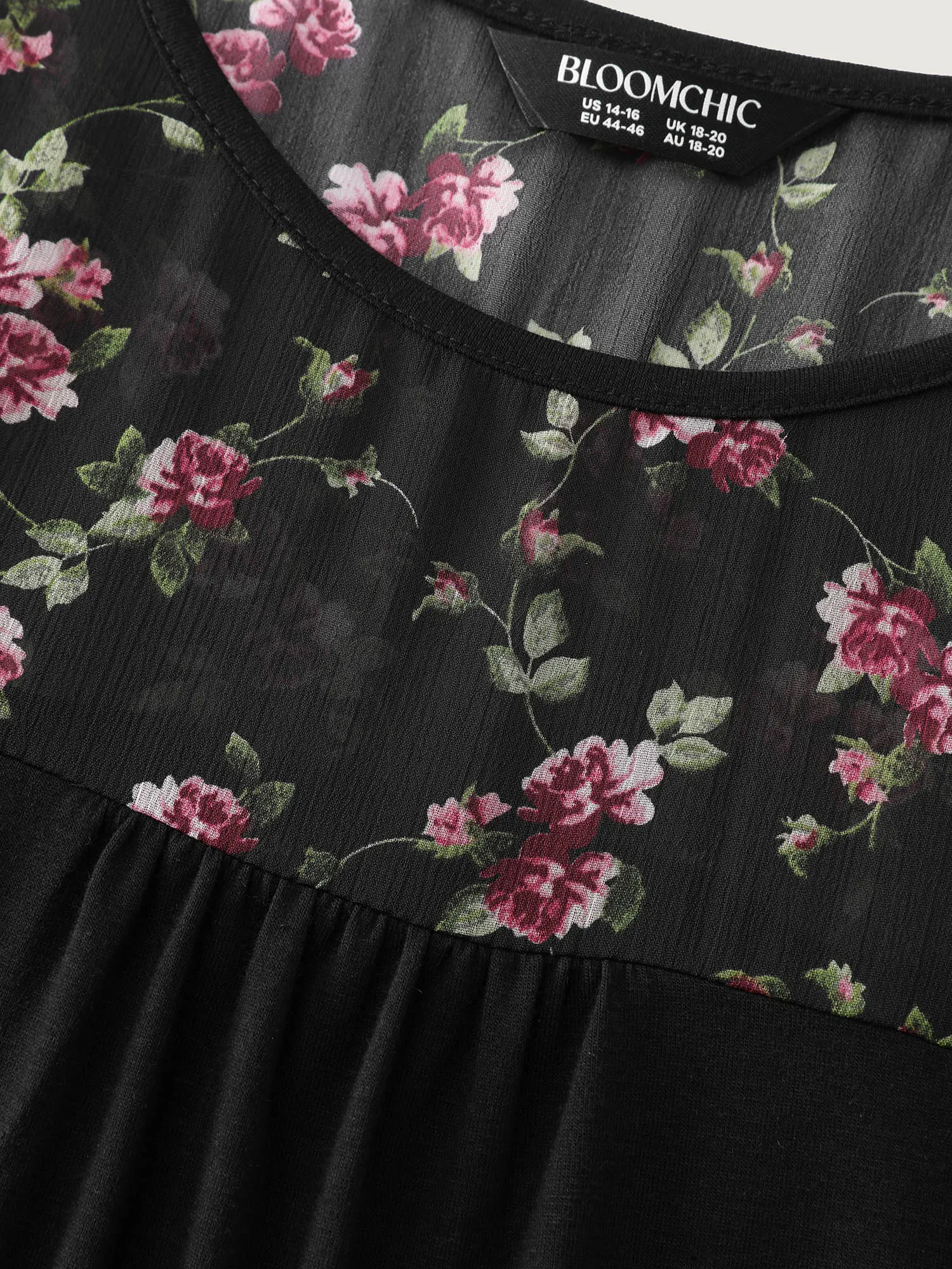 Sheer Floral Print Contrast Knit Top sold by Bloomchic product image thumbnail 5