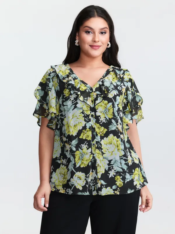 Floral Print Ruffled Edges Blouse sold by Bloomchic