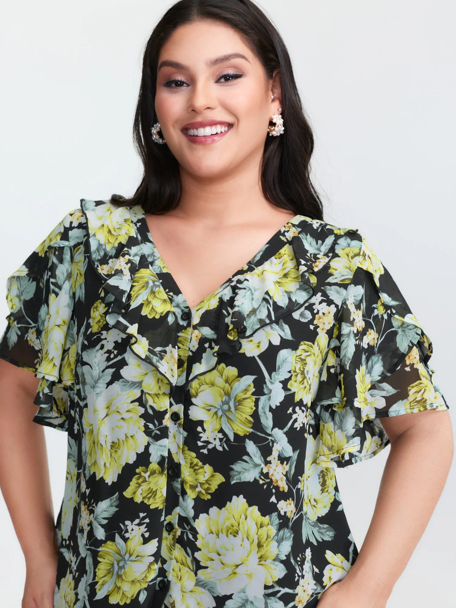 Floral Print Ruffled Edges Blouse sold by Bloomchic product image thumbnail 2