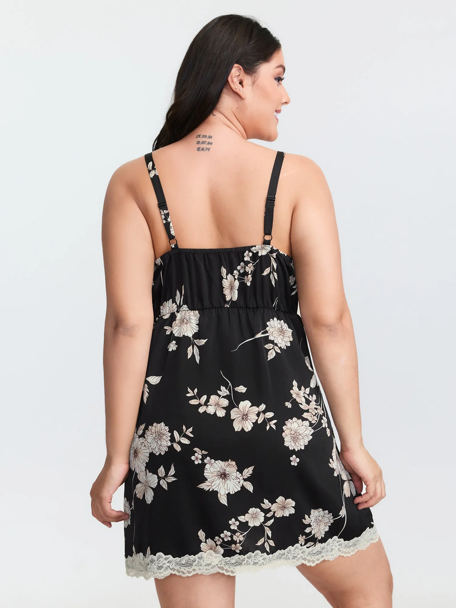 Floral Print Deep Lace Neckline Nightgown sold by Bloomchic product image thumbnail 4