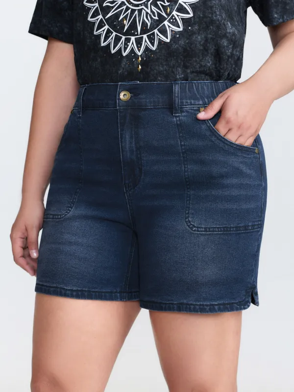 Stretchy Fitted Mid-Rise Denim Shorts made by Bloomchic