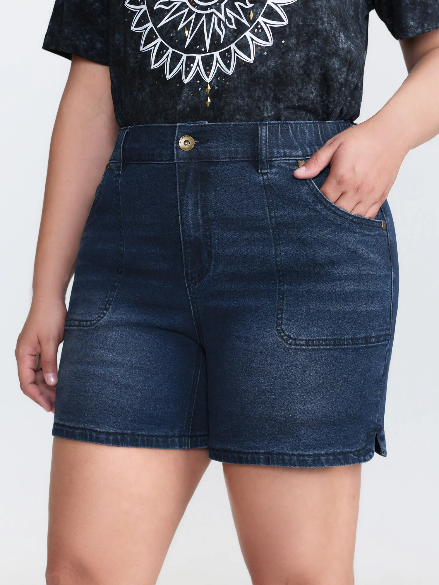 Stretchy Fitted Mid-Rise Denim Shorts sold by Bloomchic
