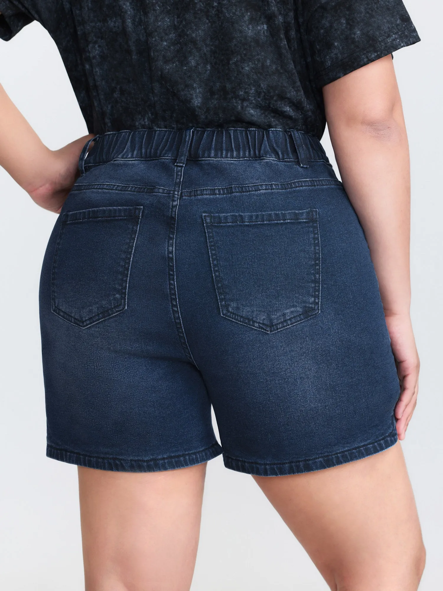 Stretchy Fitted Mid-Rise Denim Shorts sold by Bloomchic product image thumbnail 5