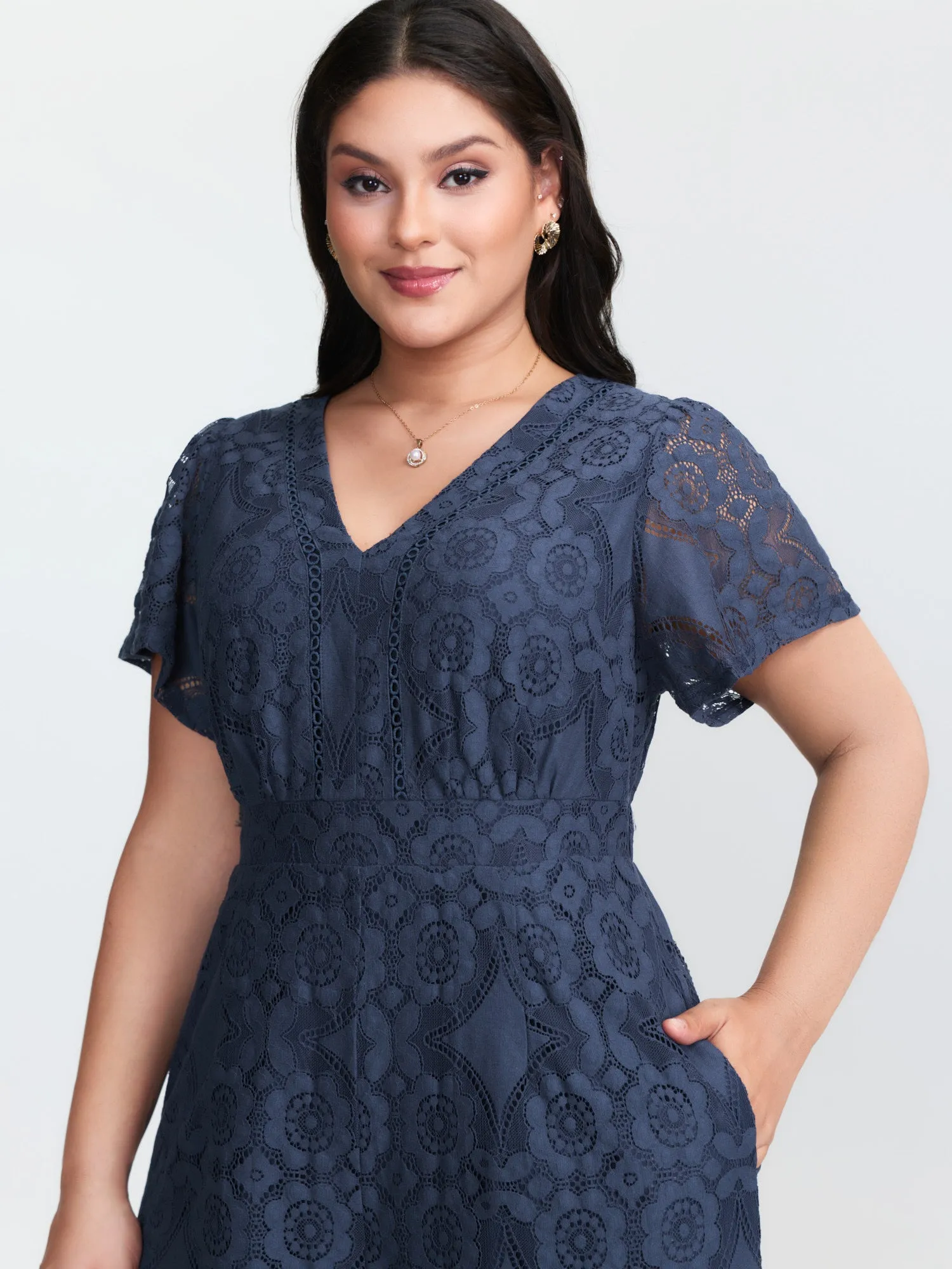 Floral Lace Sheer Stretchy Waist Jumpsuit sold by Bloomchic product image thumbnail 2