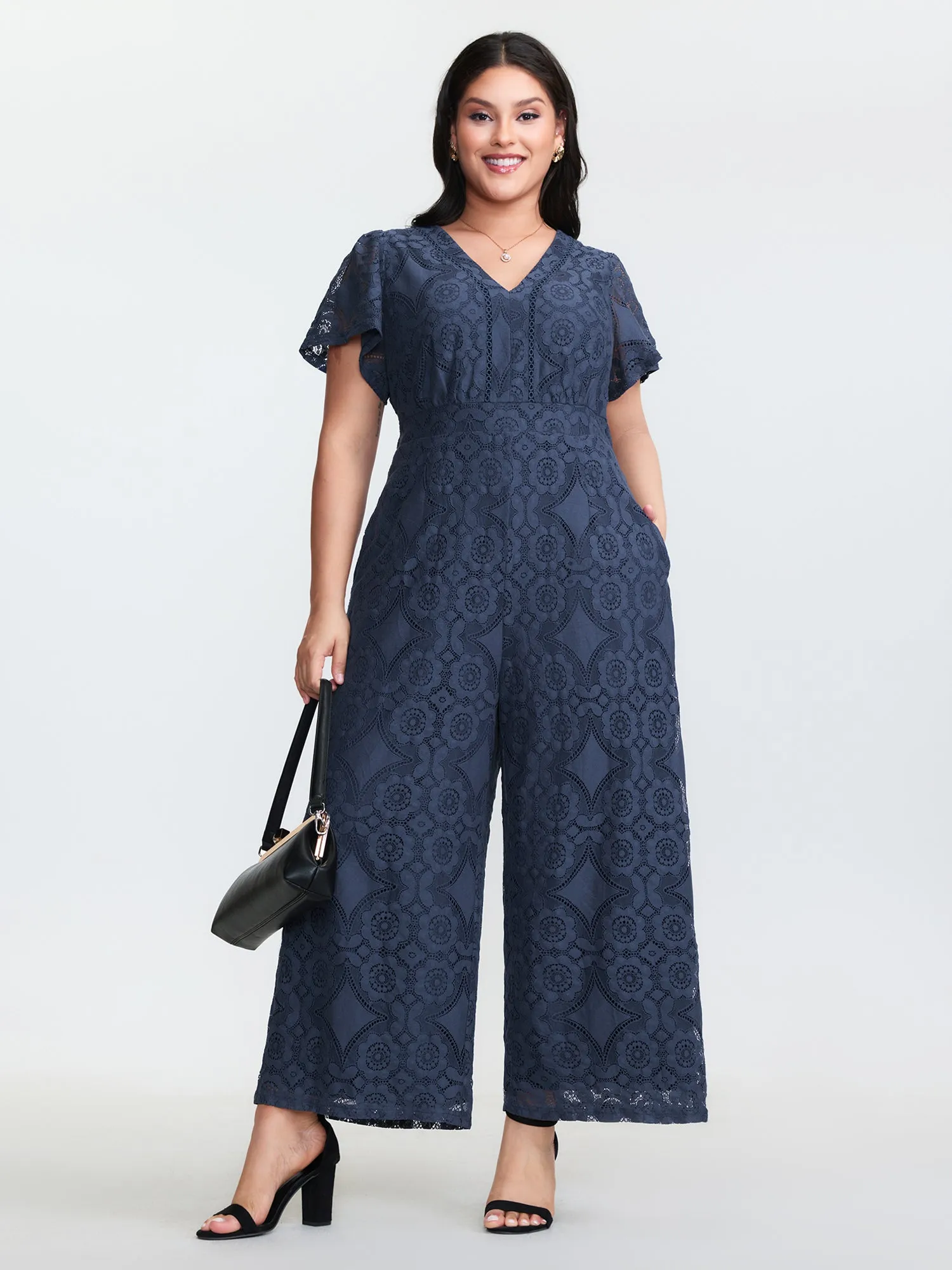 Floral Lace Sheer Stretchy Waist Jumpsuit sold by Bloomchic
