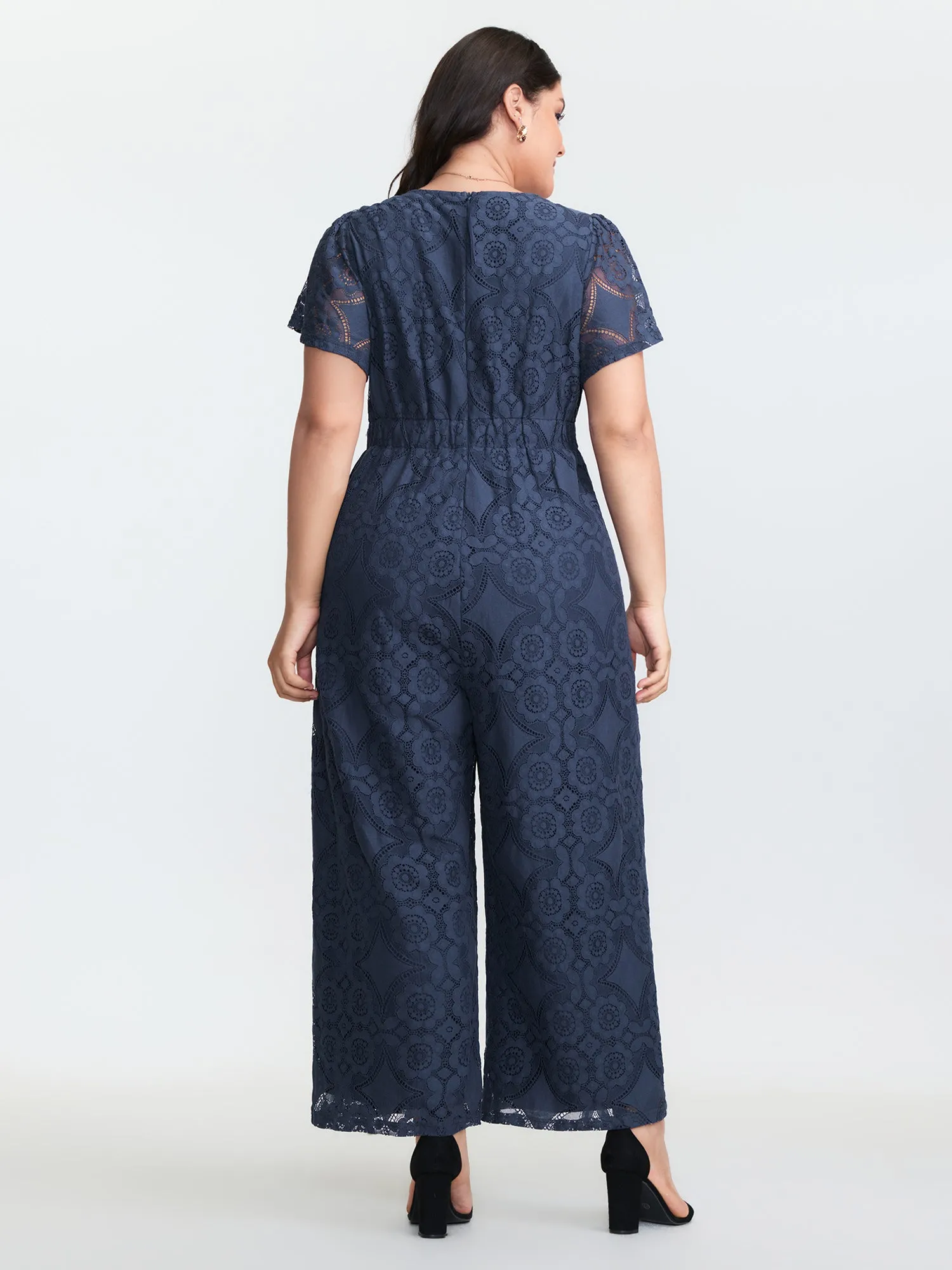 Floral Lace Sheer Stretchy Waist Jumpsuit sold by Bloomchic product image thumbnail 4