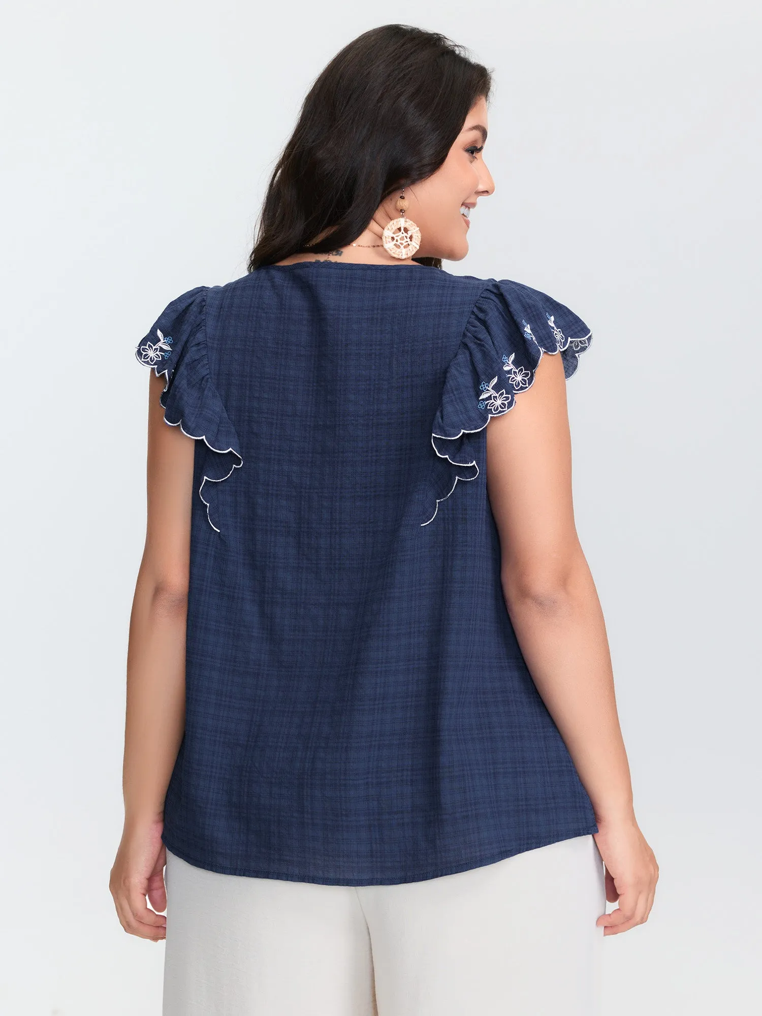 Embroidered Neckline Ruffled Sleeve Blouse sold by Bloomchic product image thumbnail 4